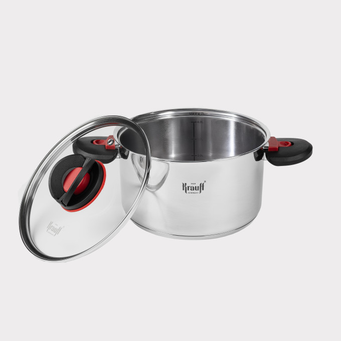 Каструля Prime Chef Krauff 4,7 л зі скляною кришкою, Ø22 см + ПОДАРУНКИ: лопатка, ополоник та картоплем’ялка