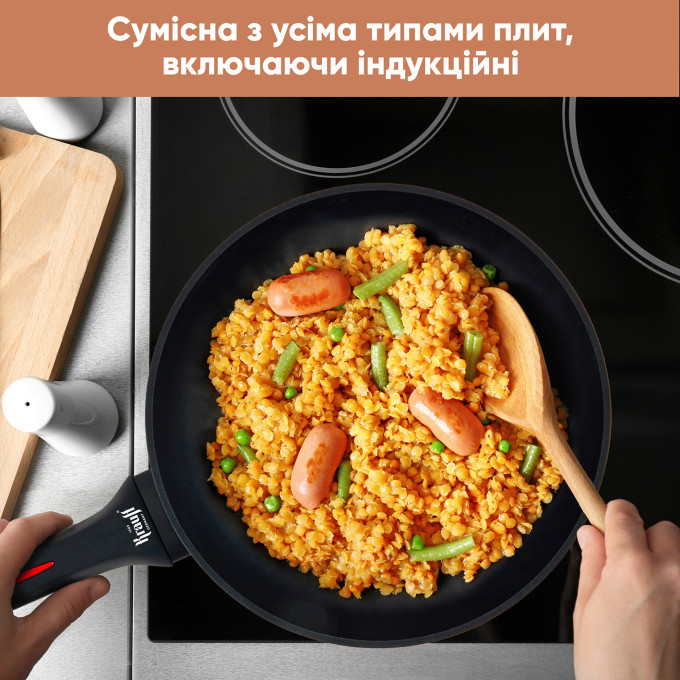 Набір зі сковорідок Smart Fry 26 см, 28 см та сковорідка для млинців 24 см + ПОДАРУНКИ: ополоник, лопатка та картоплемялка