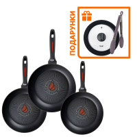 Набір сковорідок Smart Fry (24, 26, 28 см) + ПОДАРУНОК: універсальна кришка та кухонні щипці