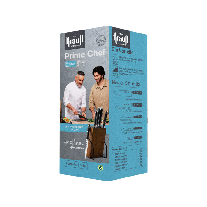 Набір із 5-ти ножів на підставці Prime Chef Krauff + ПОДАРУНОК: Точилка для ножів
