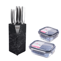 Набір ножів на підставці Prime Chef та скляних контейнерів Artglass + ПОДАРУНОК: Набір кухонних дощок Набір ножів на підставці Prime Chef та скляних контейнерів Artglass + ПОДАРУНОК: Набір кухонних дощок