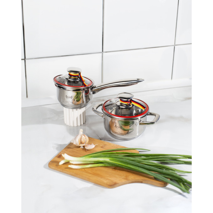 Каструля з кришкою 2,7л та ківш з кришкою 2л Prime Chef Krauff + ПОДАРУНОК:кухонні аксесуари