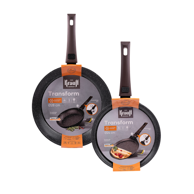 Набір сковорідок зі знімними ручками Transform Krauff Ø24см, Ø28см + ПОДАРУНОК: Дошка обробна