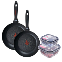 Набір сковорідок Krauff Smart Fry 24 см 26 см та скляні контейнери ArtGlass + ПОДАРУНОК: Скляна кришка