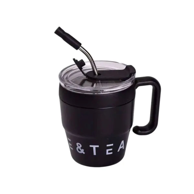 Термокухоль Coffee & Tea з трубочкою чорна HP-14-23B