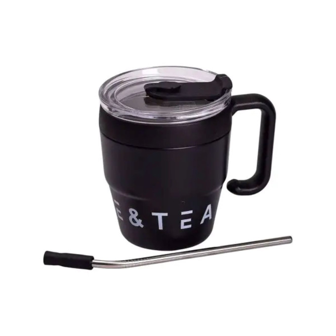 Термокухоль Coffee & Tea з трубочкою чорна HP-14-23B