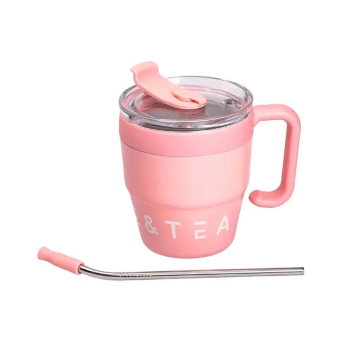 Термокухоль Coffee & Tea з трубочкою рожева HP-14-23P