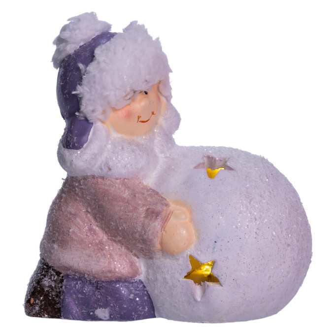 Новорічна фігурка з підсвічуванням Дівчинка зі сніговою кулею з порцеляни 11×7×12 (см) новорічний декор для дому, квартири на подарунок CR-5-10