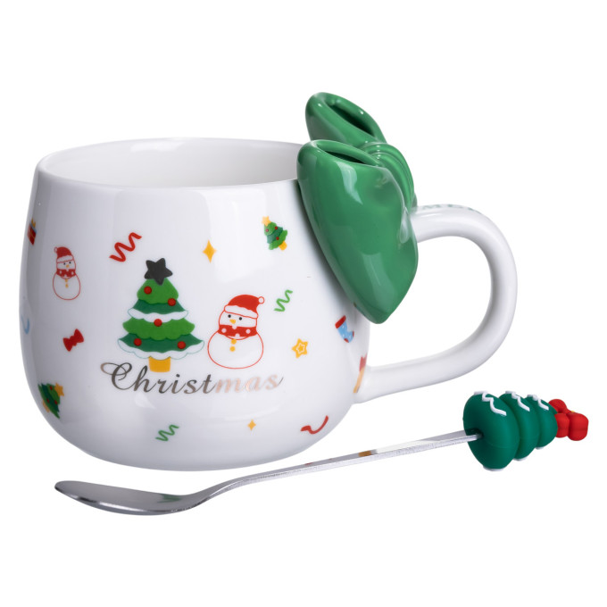 Новорічна порцелянова чашка Merry Christmas 400 (мл) Зелений FM-CS-19B FM-CS-19B