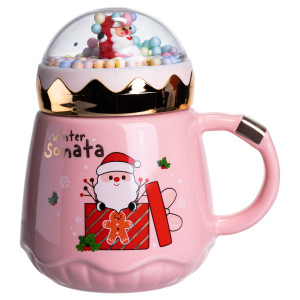 Чашка порцелянова з кришкою Christmas 400 (мл) Рожевий Yiwu FM-CS-41C