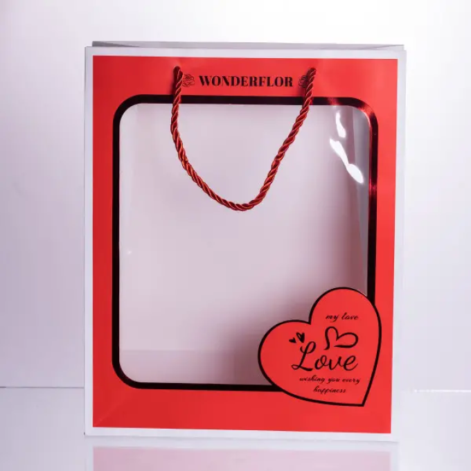 Набір подарункових пакетів з паперу Love з віконцем 12 шт. 26×10×32 см HP-10359-18