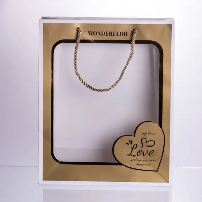 Набір подарункових пакетів з паперу Love з віконцем 12 шт. 26×10×32 см HP-10359-18