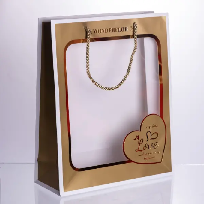 Набір подарункових пакетів з паперу Love з віконцем 12 шт. 26×10×32 см HP-10359-18