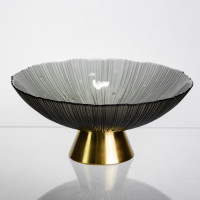 Фруктівниця скляна Gold & Grey 24 см на золотій ніжці Yiwu HP-34-118 Фруктівниця скляна Gold & Grey 24 см на золотій ніжці Yiwu HP-34-118