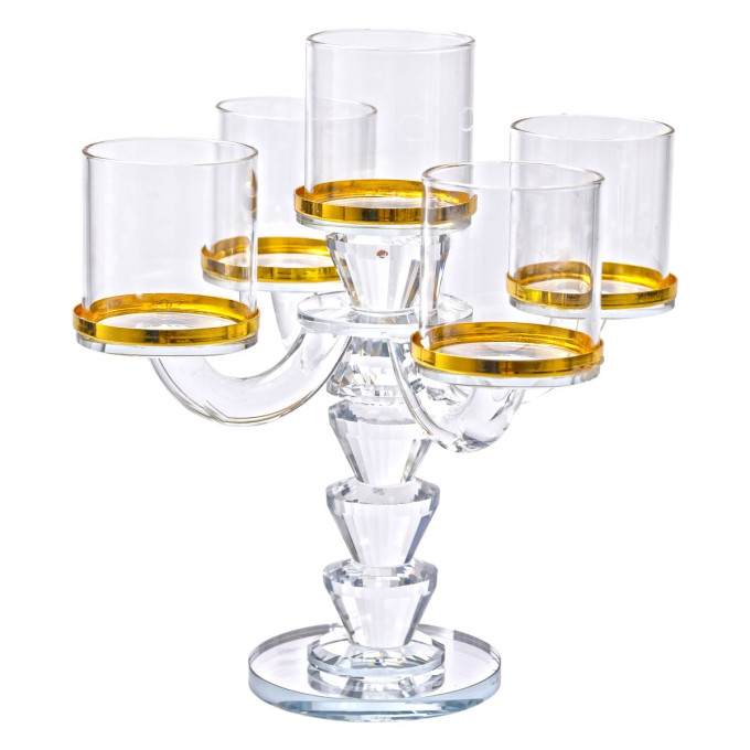 Канделябр на 5 свечей 23 см подсвечник стеклянный декоративный c золотой окантовкой HP-4-36