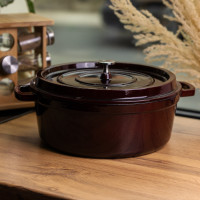 Кокотниця чавунна емальована 7,5 л, бургунди Yiwu HP-FLG-14 burgundy Кокотниця чавунна емальована 7,5 л, бургунди Yiwu HP-FLG-14 burgundy