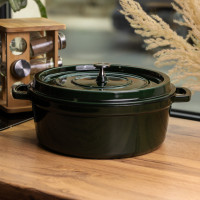 Кокотниця чавунна емальована 7,5 л, малахіт Yiwu HP-FLG-14 green Кокотниця чавунна емальована 7,5 л, малахіт Yiwu HP-FLG-14 green