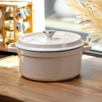 Кокотниця чавунна емальована 4,5 л, бежевий Yiwu HP-FLG-4 WHITE Кокотниця чавунна емальована 4,5 л, бежевий Yiwu HP-FLG-4 WHITE