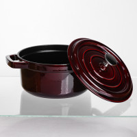 Кокотниця чавунна емальована 2 л, бургунди Yiwu HP-FLG-8 burgundy Кокотниця чавунна емальована 2 л, бургунди Yiwu HP-FLG-8 burgundy