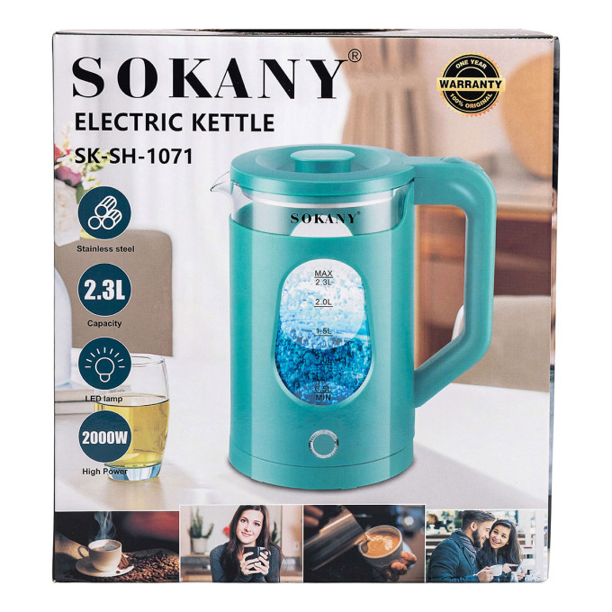 Електрочайник 2.3 л побутовий Sokany дисковий з автовідключенням SK-SH-1071BL