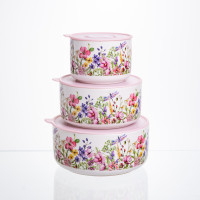 Контейнеры для еды фарфоровые Flowers 9,5/13/15 см Yiwu TS-3P-2