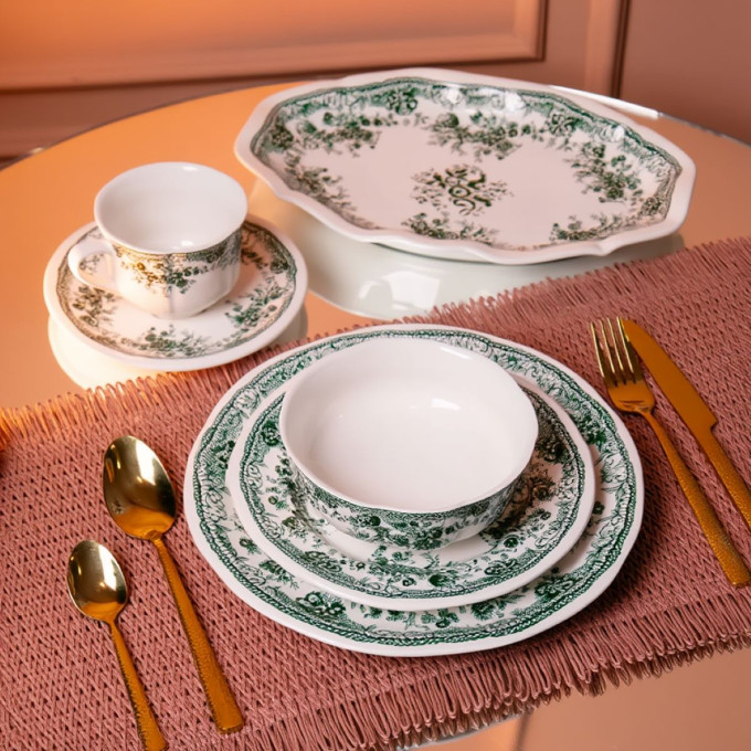 Столовий набір посуду 32 предмети на 6 персон Vintage Elegant Зелений порцеляновий YY78-7A